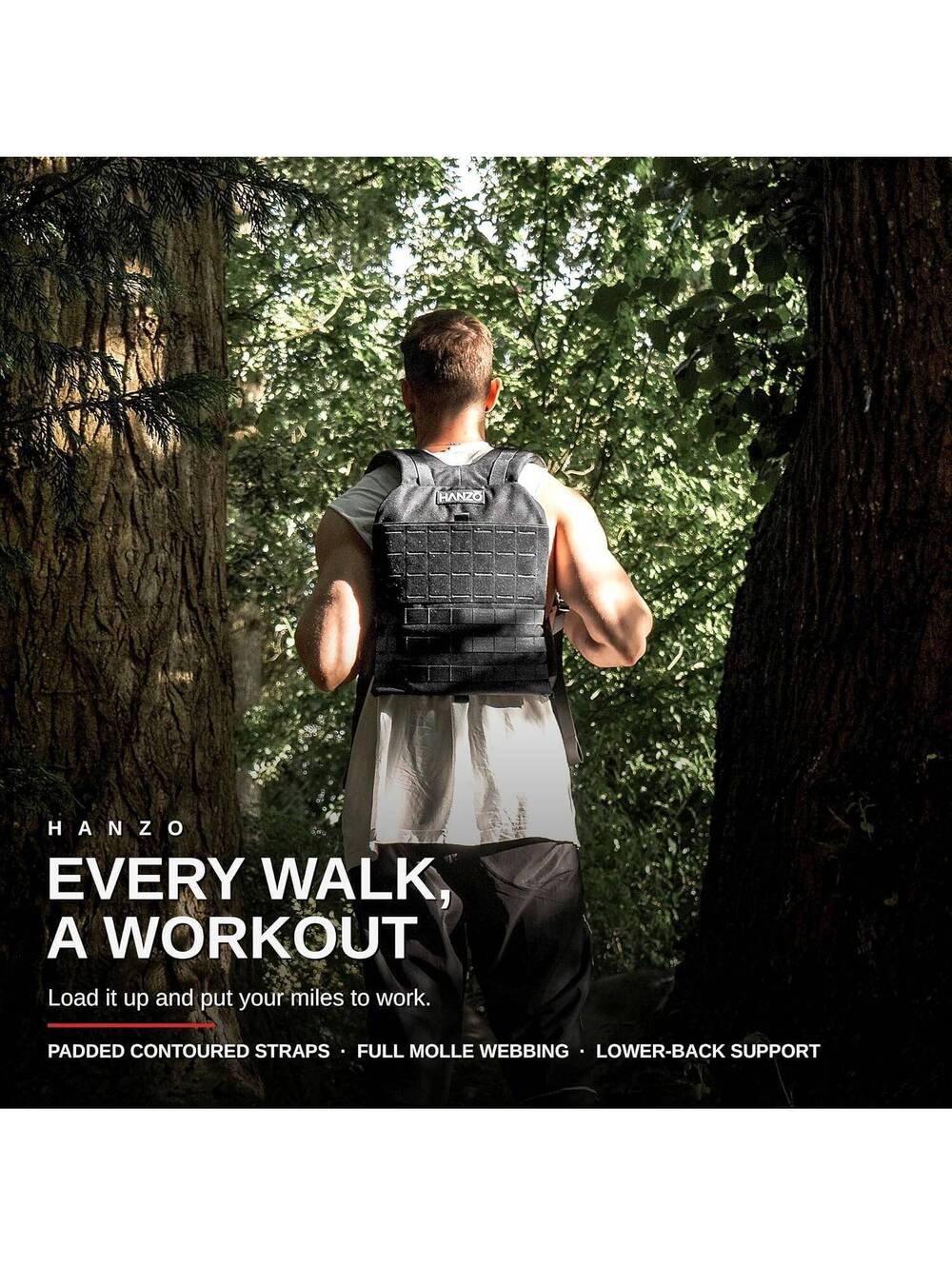 Hanzo Slim Rucking Backpack with Lower Back Support, Rucking, Strength trraining - Picture 3 of 6